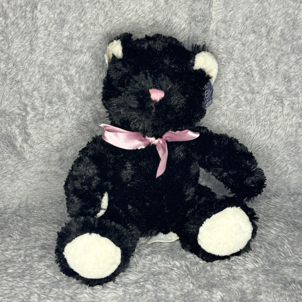 Applause Black Bear Plush 10" Pink Bow Stuffed Animal Toy